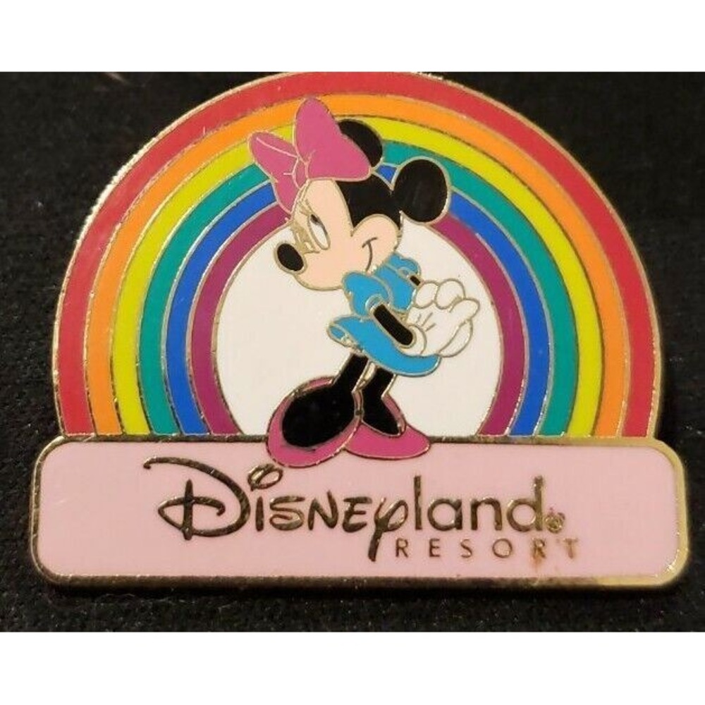 Vintage Disney Minnie‎ Mouse Disneyland Resort Gold Lettering Rainbow Pin 12763